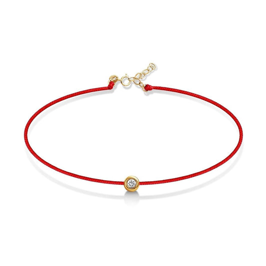 Red String Bracelet with Diamond Bezel in 14k Gold