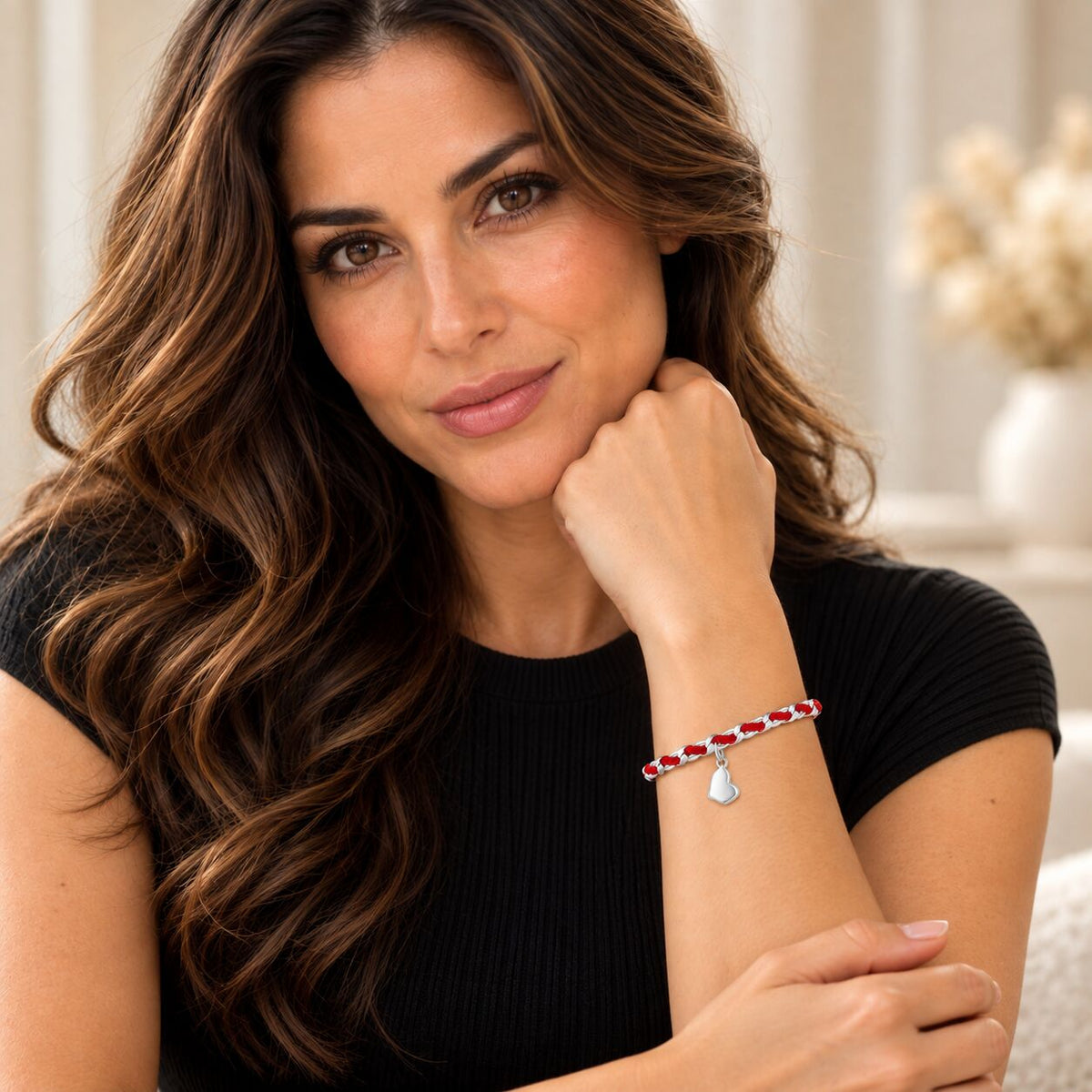 Sterling silver heart Kabbalah love bracelet with a 1/2" pendant, 7" length, promotes love, protection, and good fortune.