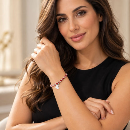 Red String Heart Bracelet in Sterling Silver 925, handcrafted protection and love on your wrist