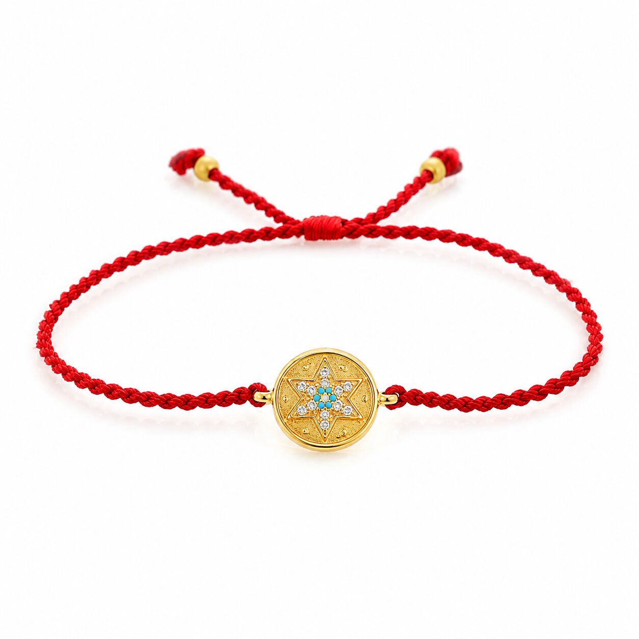Red string star bracelet with polished silver star charm by Alef Bet