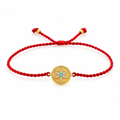 Red string star bracelet with polished silver star charm by Alef Bet