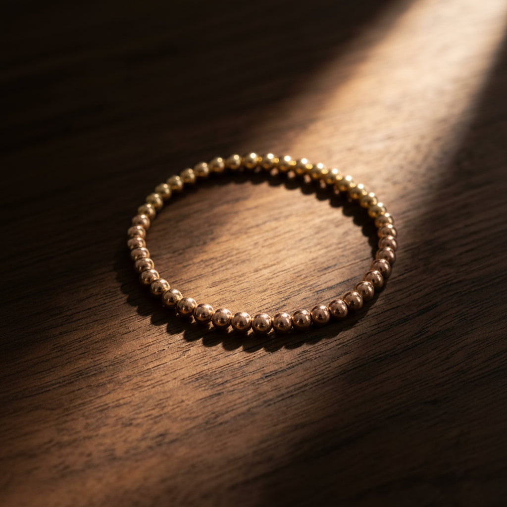 Rose gold bracelet 4mm beaded design with satin-finished spheres by Alef Bet
