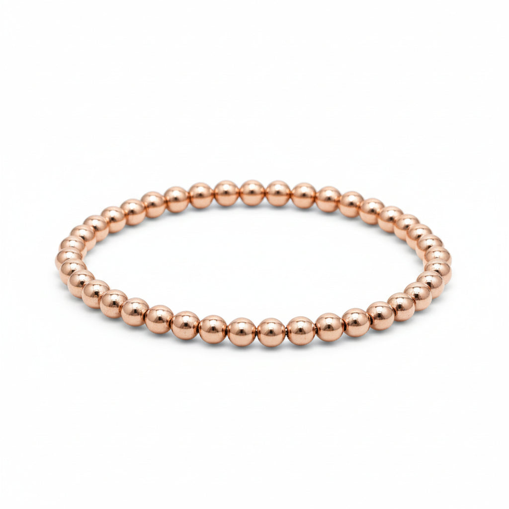 Rose gold beaded bracelet 5mm with polished round beads by Alef Bet