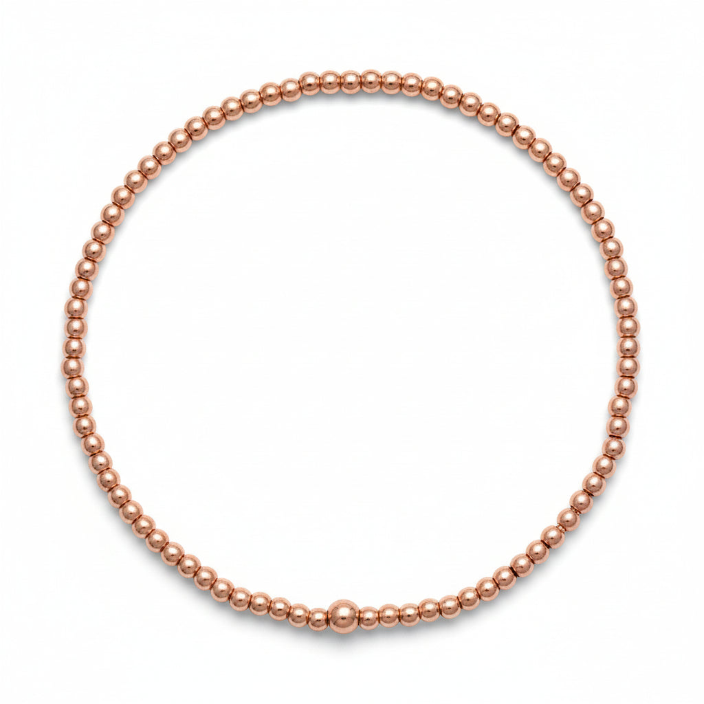 Rose gold bracelet with 2mm beads in high-polish finish by Alef Bet