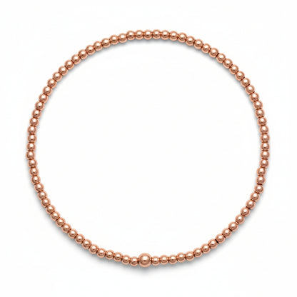Rose gold bracelet with 2mm beads in high-polish finish by Alef Bet