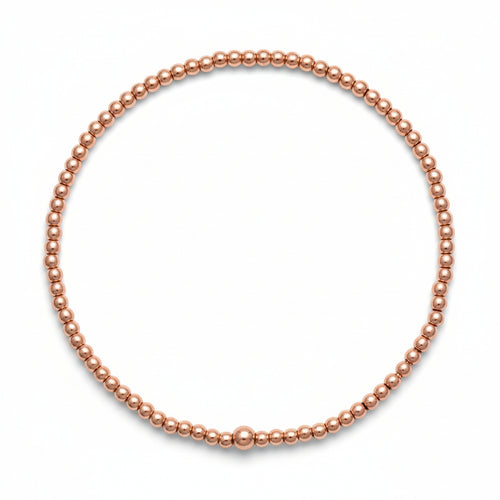 Rose gold bracelet with 2mm beads in high-polish finish by Alef Bet