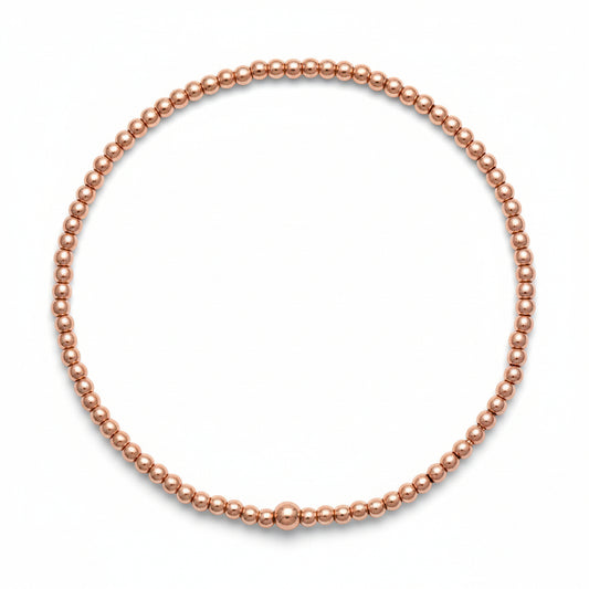 Rose gold bracelet with 2mm beads in high-polish finish by Alef Bet