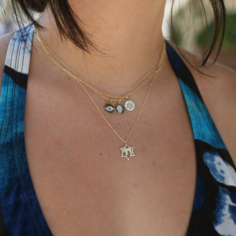 Round Jewish Star 14k Gold with Diamonds for Women and Girls