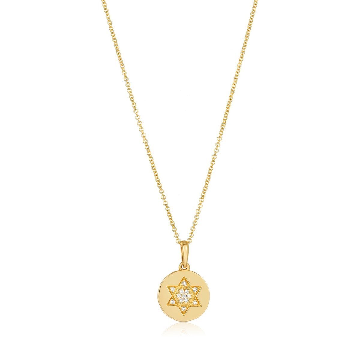 Round Jewish Star pendant in 14k gold with pave-set diamonds by Alef Bet