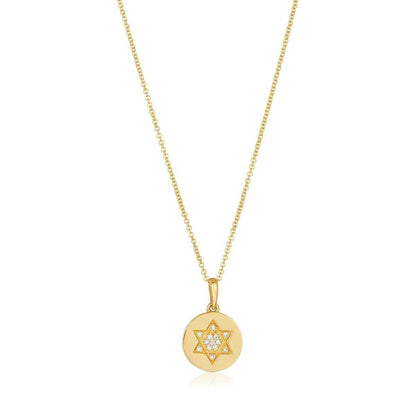 Round Jewish Star pendant in 14k gold with pave-set diamonds by Alef Bet