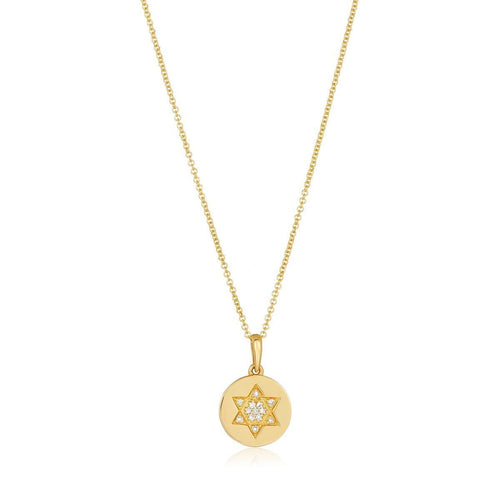 Round Jewish Star 14k Gold with Diamonds for Women and Girls