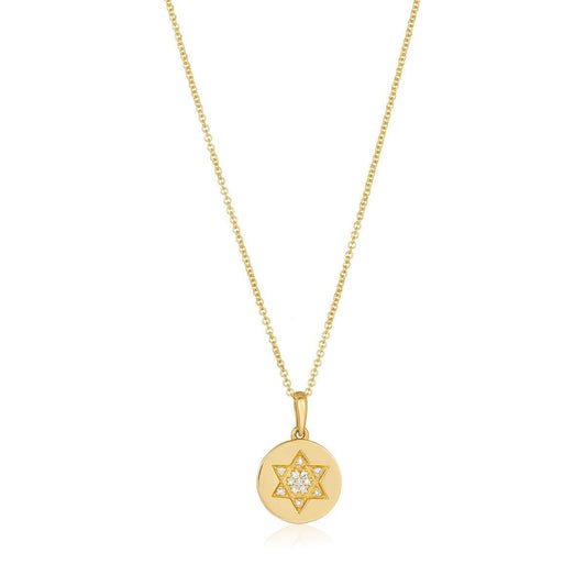 Round Jewish Star 14k Gold with Diamonds for Women and Girls