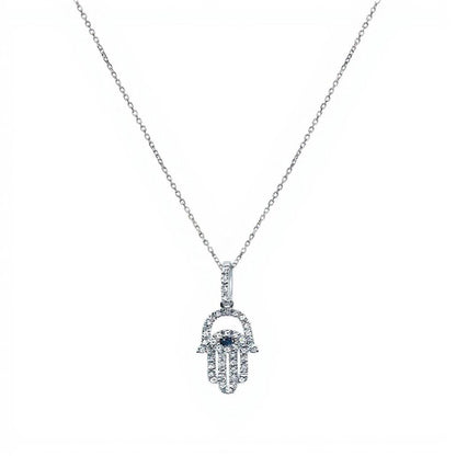 Sapphire and Diamond Hamsa Necklace in 14k Gold