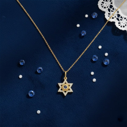 Sapphire and Diamond Jewish Star Necklace