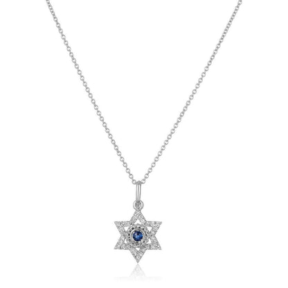 Sapphire and Diamond Jewish Star Necklace