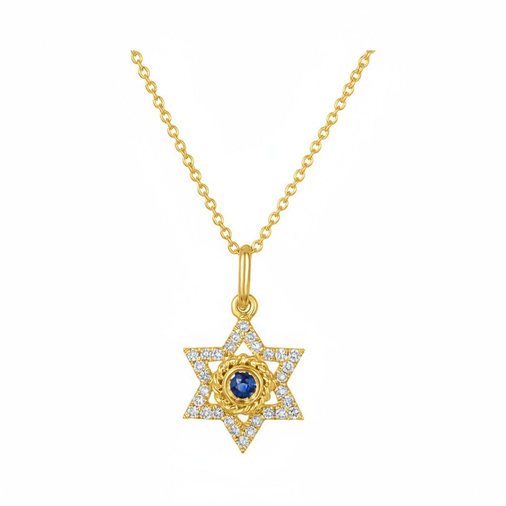Sapphire and Diamond Jewish Star Necklace