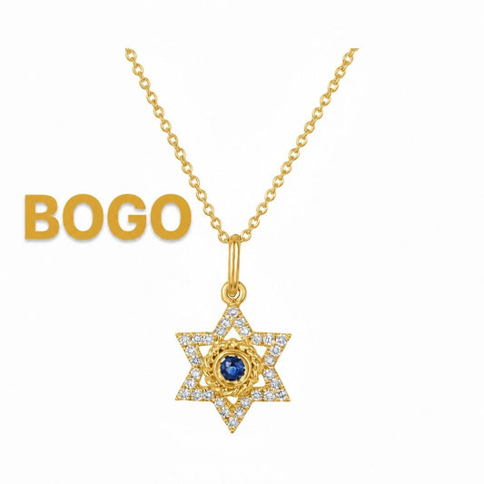 Sapphire and Diamond Jewish Star Necklace