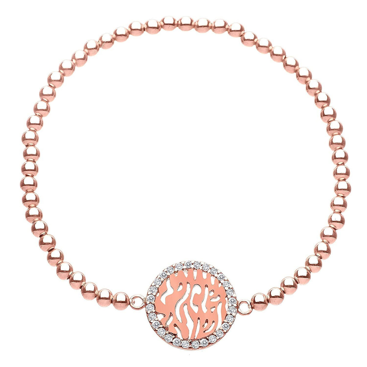 Shema Israel hebrew bead bracelet in rose gold with carved Hebrew letters by Alef Bet