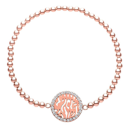 Shema Israel hebrew bead bracelet in rose gold with carved Hebrew letters by Alef Bet