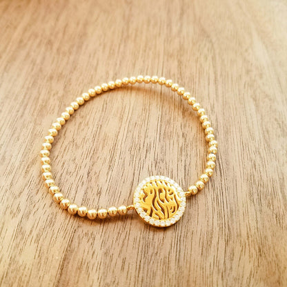 Shema Israel hebrew bead bracelet in yellow gold with engraved cylindrical beads by Alef Bet