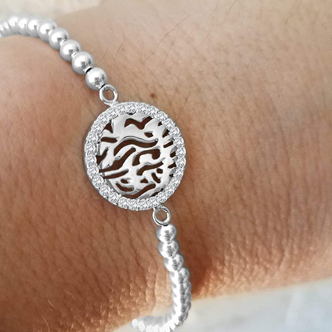 Shema Israel Hebrew bead bracelet in silver with engraved beads by Alef Bet