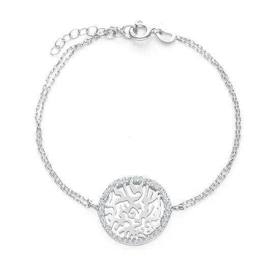 ALT text: Shema Israel Hebrew prayer bracelet for women made of sterling silver with cubic zirconia stones, measuring 6.75" with extender.