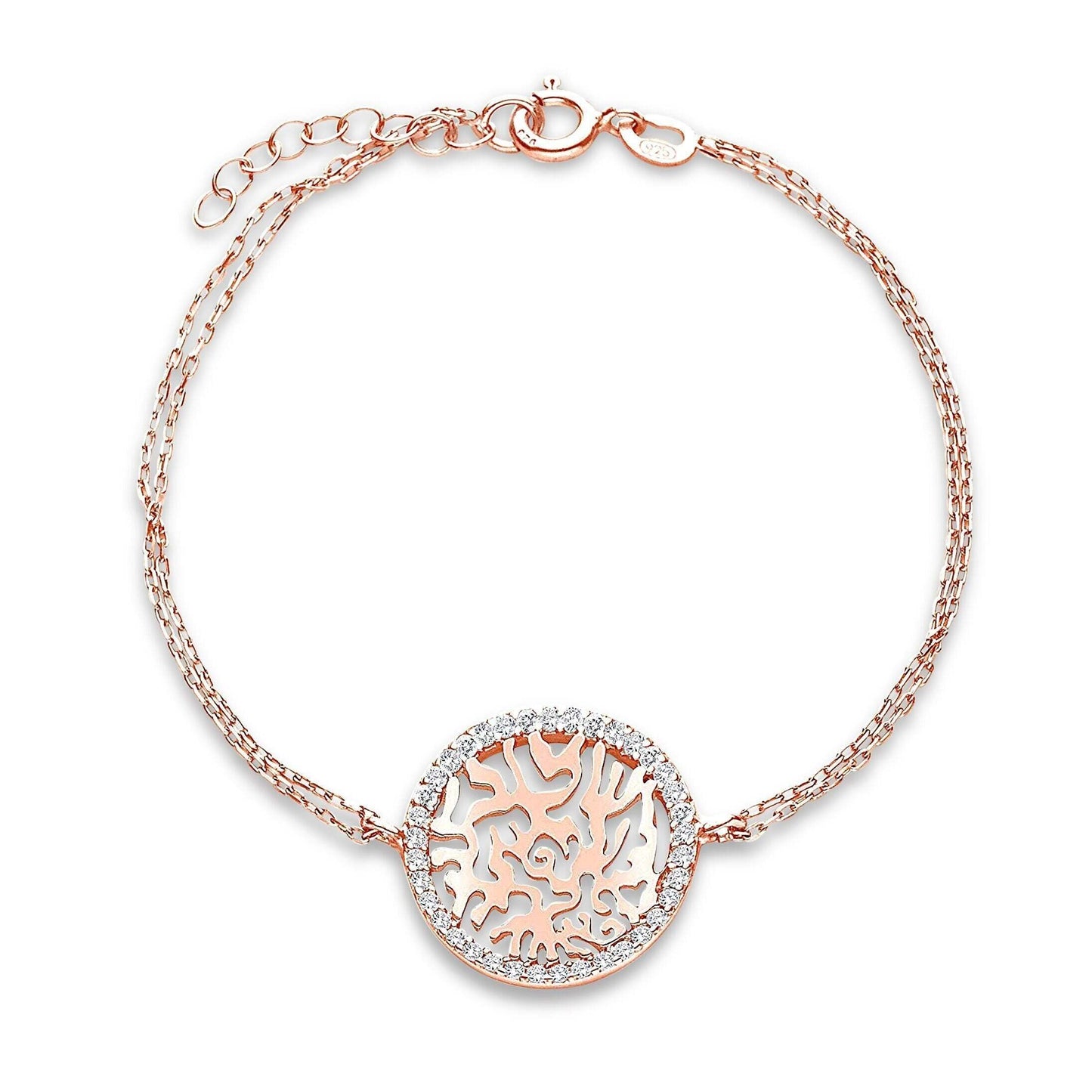 Shema Israel Hebrew prayer bracelet for women, crafted in sterling silver with cubic zirconia, adjustable length, 3/4" charm size.