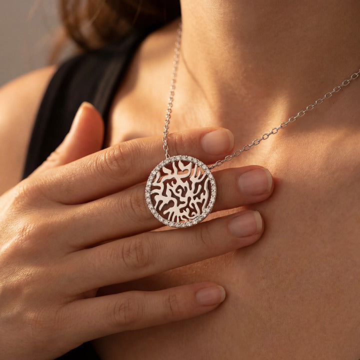 Sterling silver Shema Israel pendant on CZ pave rolo chain by Alef Bet