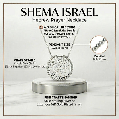 Shema Israel Necklace Sterling Silver CZ Rolo