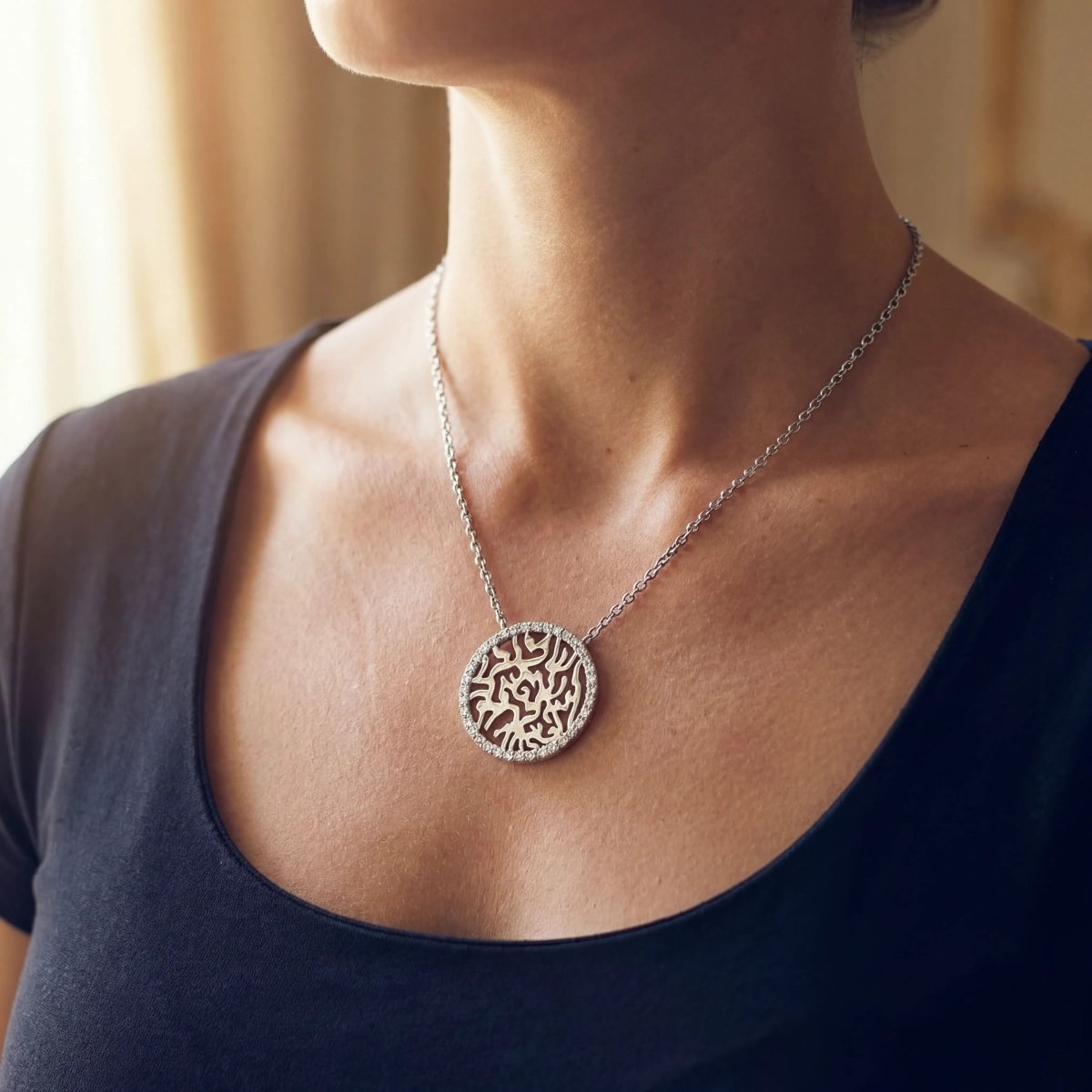 Shema Israel Necklace Sterling Silver CZ Rolo