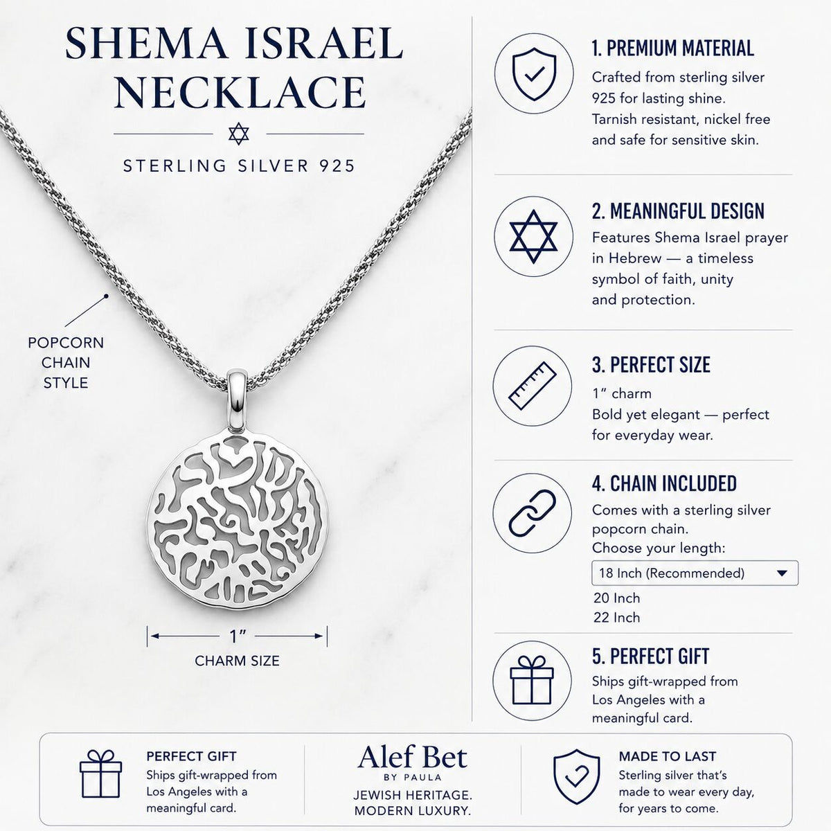 Shema Yisrael Jewish Prayer Sterling Silver 925 Necklace, wear Judaism's most sacred words close to your heart