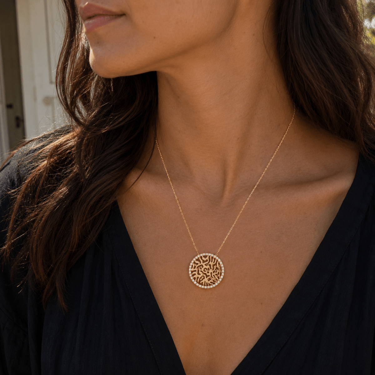 Shema Yisrael Prayer Necklace in Sterling Silver 925 with CZ Halo