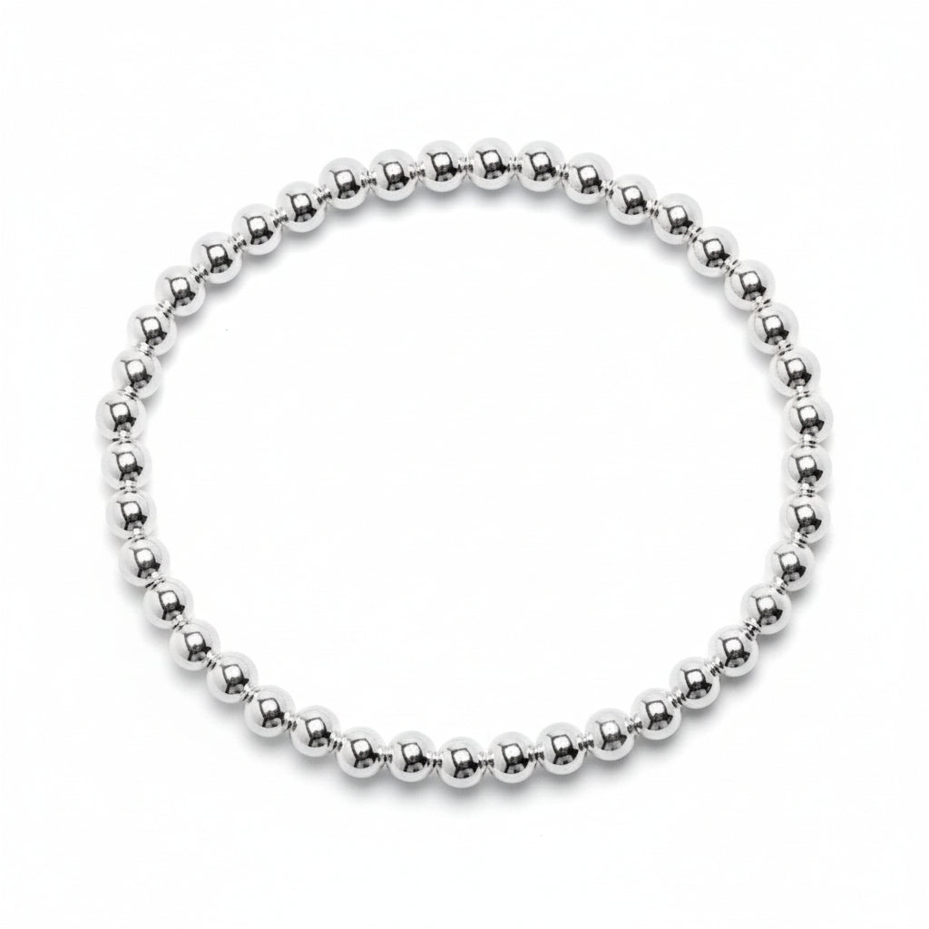 Silver beaded bracelet with 4mm spherical beads and high-polish finish by Alef Bet