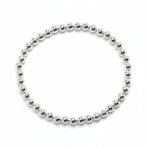 Silver beaded bracelet with 4mm spherical beads and high-polish finish by Alef Bet