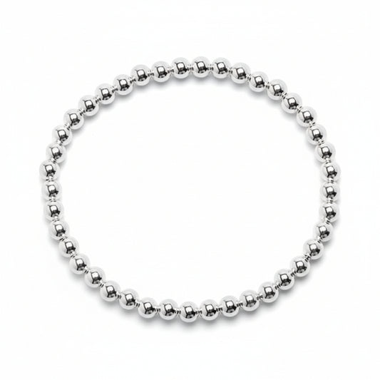 Silver beaded bracelet with 4mm spherical beads and high-polish finish by Alef Bet