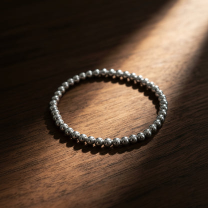 4mm silver beaded bracelet with classic round bead design and lustrous finish by Alef Bet