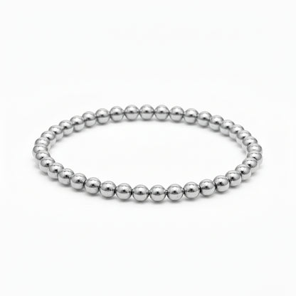 Sterling silver beaded bracelet in 5mm spherical beads with high-polish finish by Alef Bet