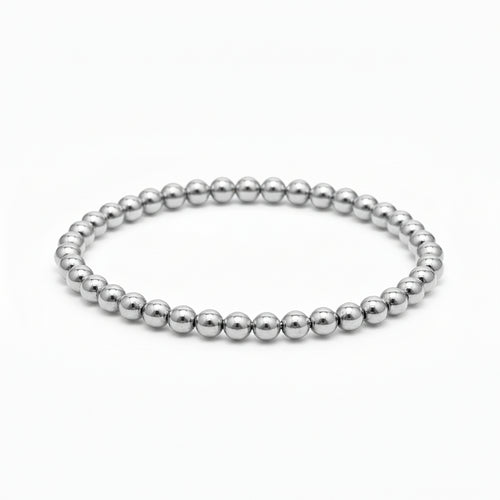 Sterling silver beaded bracelet in 5mm spherical beads with high-polish finish by Alef Bet