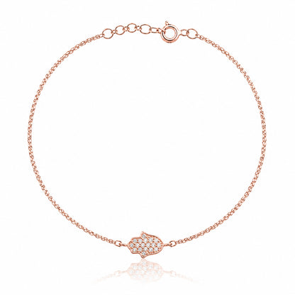 Hamsa hand bracelet in rose gold with bezel-set cubic zirconia detail by Alef Bet