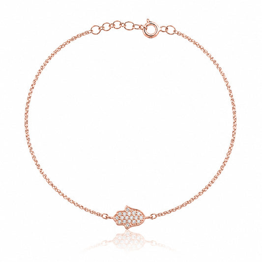 Rose gold hamsa bracelet with high-polish finish and pave CZ accents by Alef Bet