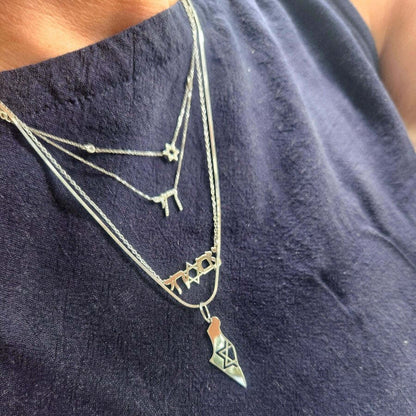 Silver Israel map pendant on snake chain necklace, alternate perspective by Alef Bet