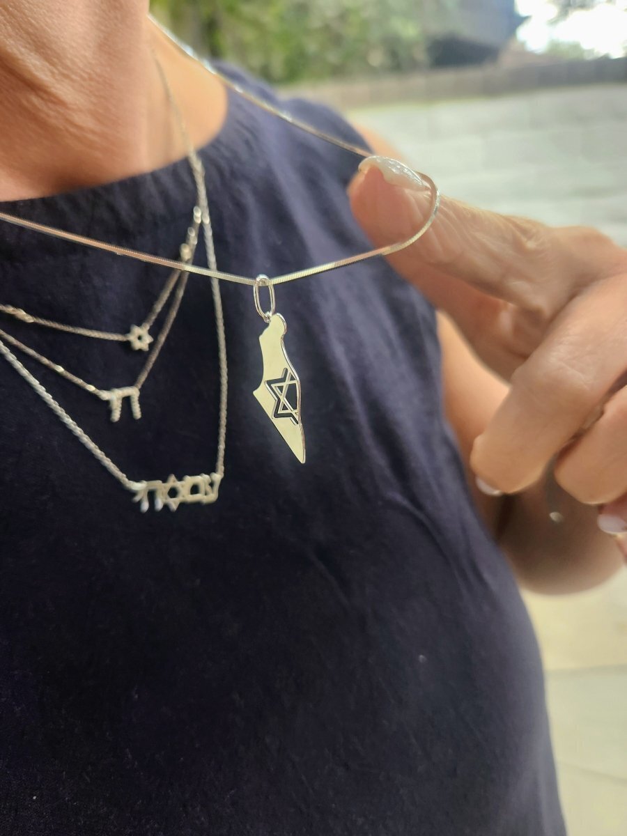 Silver Map of Israel Necklace on Snake Chain