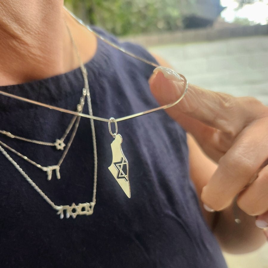 Silver Map of Israel Necklace on Snake Chain