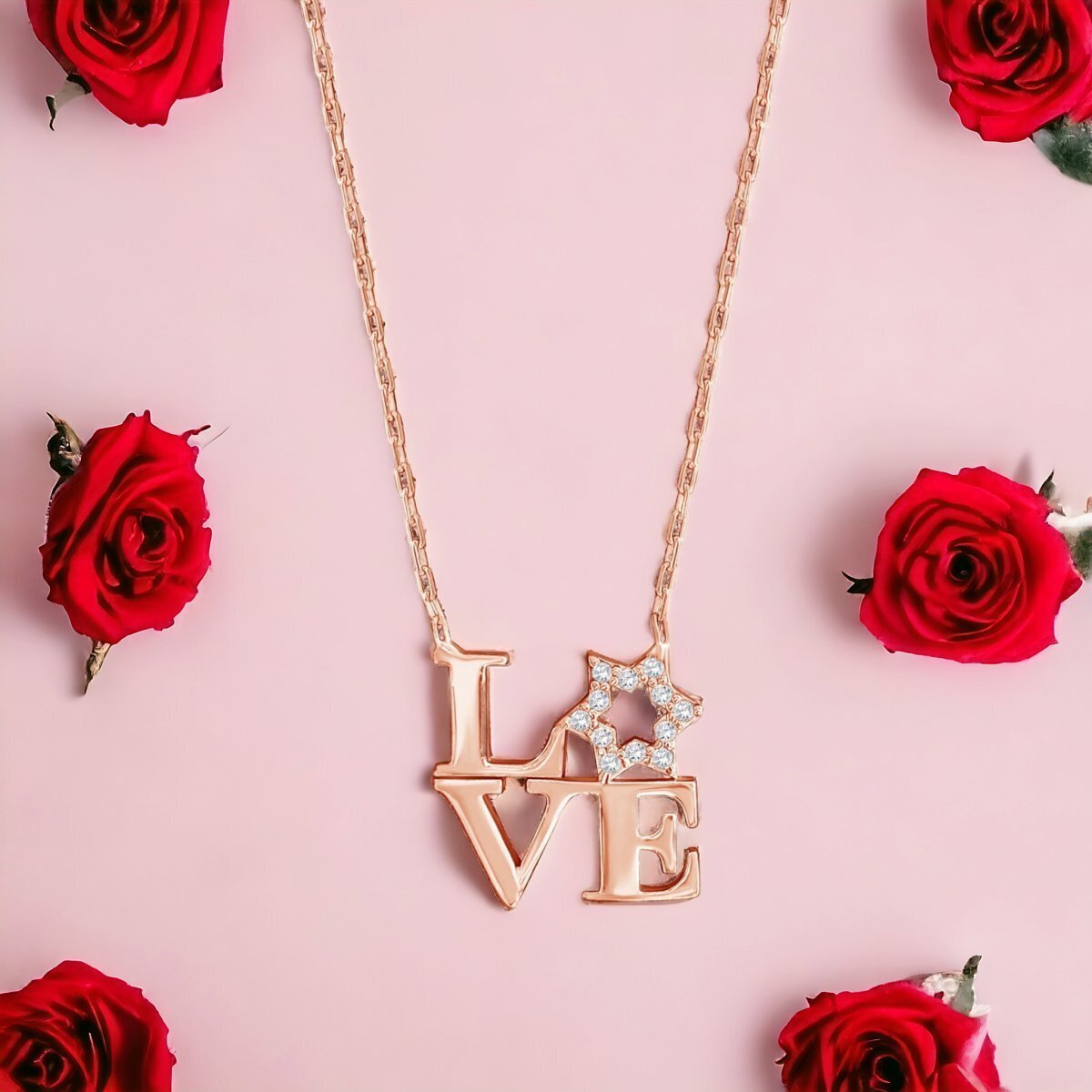 A stunning love letter necklace featuring a sparkling Star of David, crafted in sterling silver with cubic zirconia accents.
