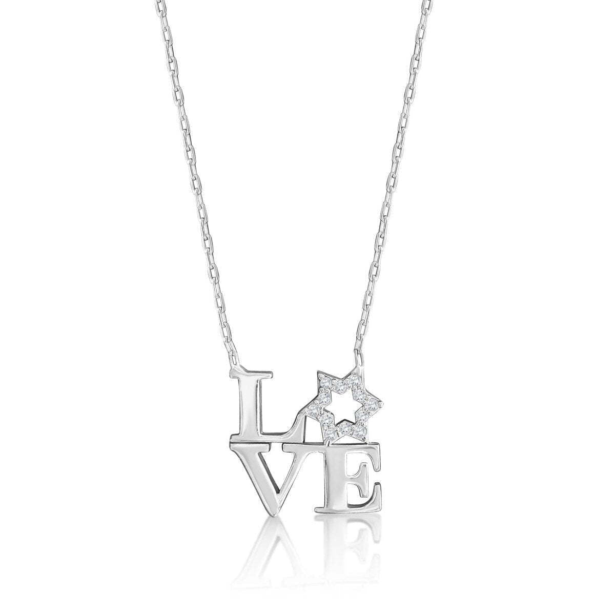 Love letter necklace featuring sparkling Star of David; sterling silver, adjustable 16"-18", adorned with cubic zirconia stones.