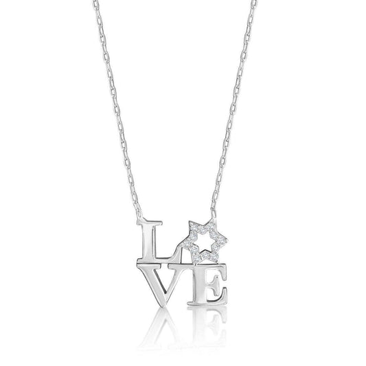 Love letter necklace featuring sparkling Star of David; sterling silver, adjustable 16"-18", adorned with cubic zirconia stones.