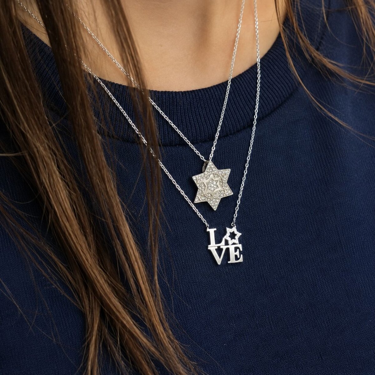 Silver Star of David Love Necklace | Alef Bet