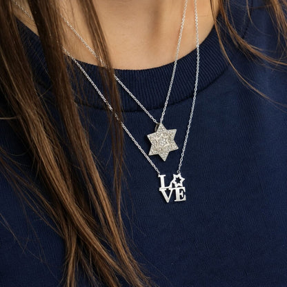 Silver Star of David Love Necklace | Alef Bet