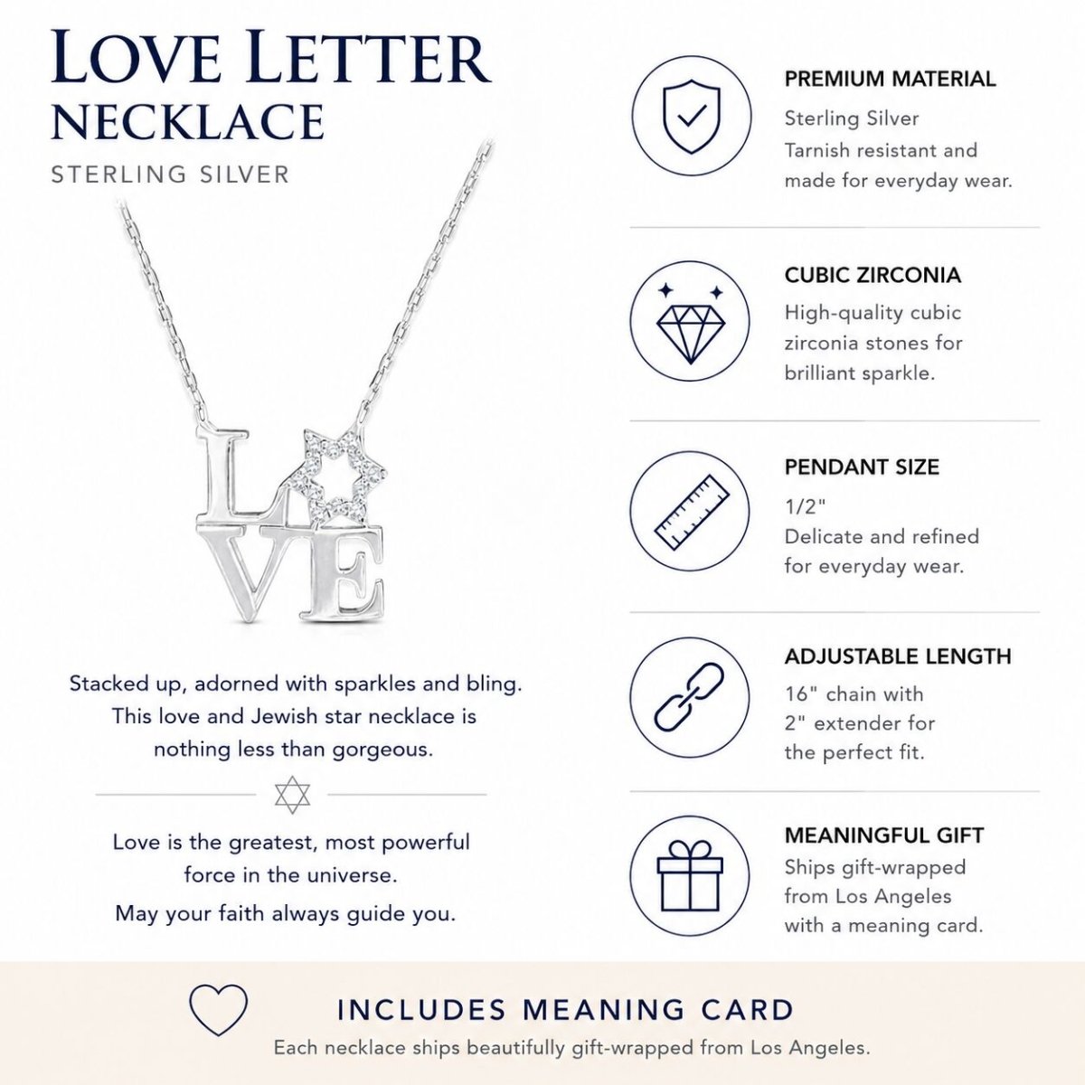 Silver Star of David Love Necklace | Alef Bet