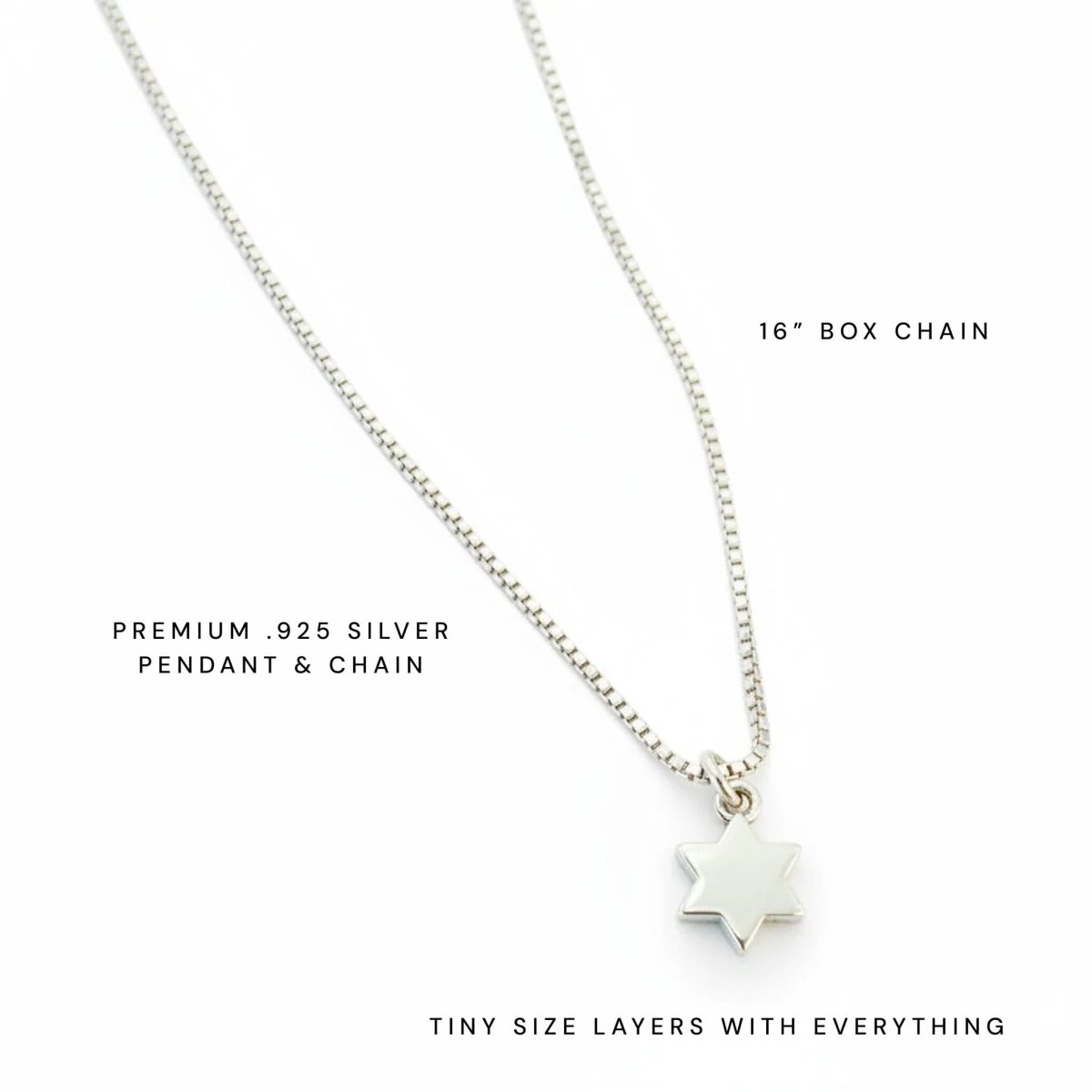 Silver Star of David Necklace | Premium .925 16" Silver Box Chain